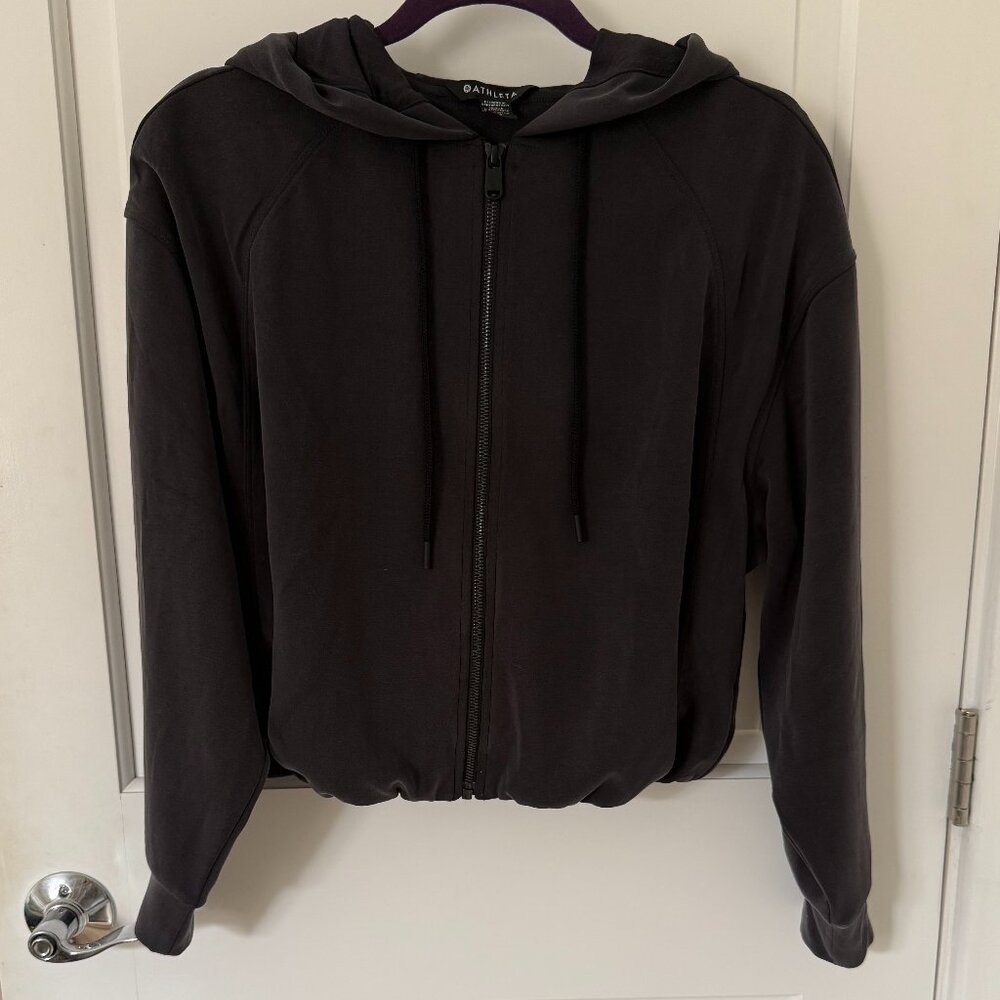NWT Athleta Seasoft Bubble Hem Full Zip Up Hoodie Sweatshirt Gray Size XS